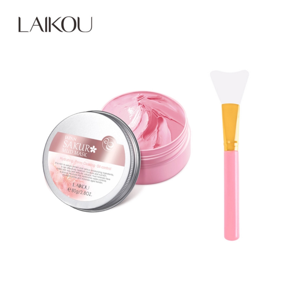 LAIKOU Sakura Mud Mask 90gm + Facial Mask Brush (pink)