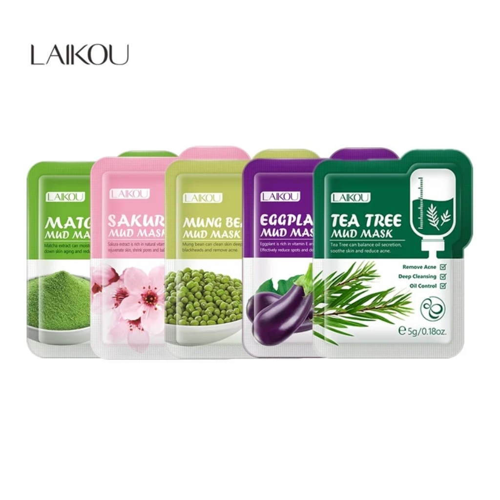 Laikou Mud Mask -5 Pcs Set ( Matcha, Sakura ,Mung Bean ,Eggplant,Tea Tree )
